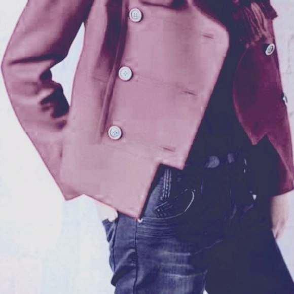 MARCS Wool Purple Double Breasted Winter Cropped Coat Jacket - Picture 3 of 9